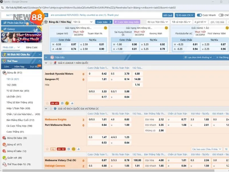 Cá cược kết hợp xem live thể thao trên New88