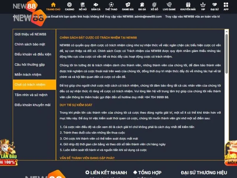 Chính sách trách nhiệm cá cược của New88