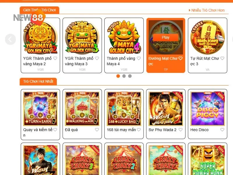 Danh mục trò chơi chất lượng trên New88