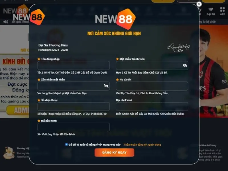 Người chơi phải đạt đủ 18 tuổi mới được tham gia New88