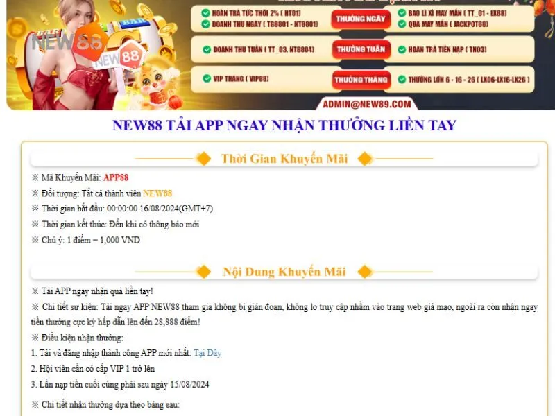 Người chơi tải app sẽ nhận thưởng theo cấp bậc VIP